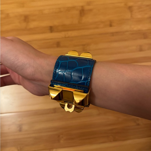 Hermès Shiny Alligator Collier De Chien CDC Bracelet Bleu Izmir - Picture 9 of 9